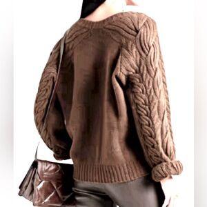 Naadam Cable Sleeves Cashmere and Wool Sweater Camel Colored Size Small EUC